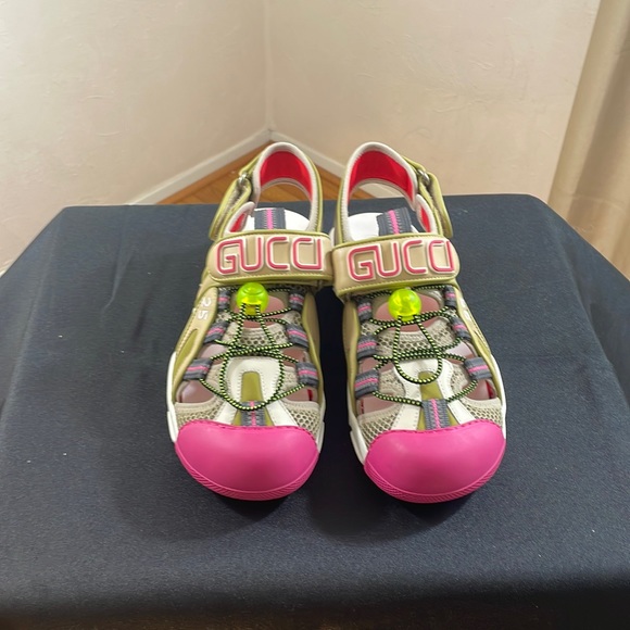 Mesh Fabric Tinsel Sport Sandals 6 Gucci - Picture 1 of 8